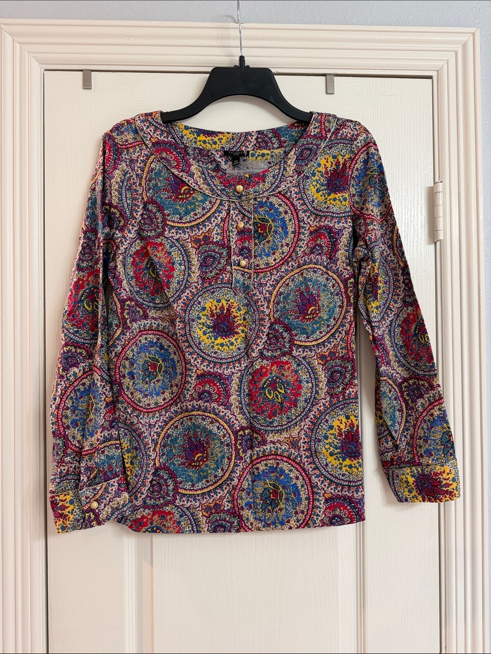 Talbots Multicolor Paisley Medallion Henley Long-Sleeve Top